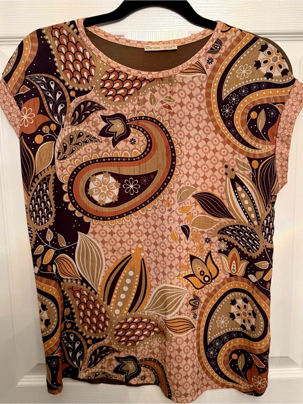 ZARA Paisley Print Women's Top in Brown and Green